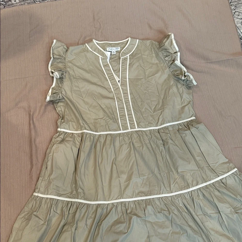 She + Sky Ruffle Sleeve Dress - Tan - Picture 2 of 10